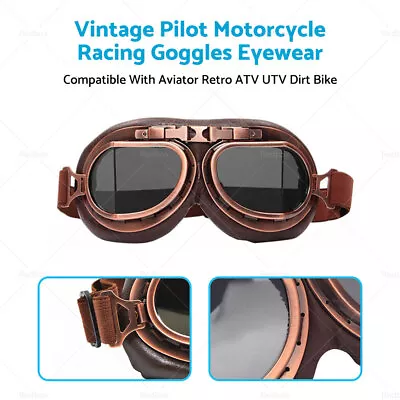 Vintage Pilot Motorcycle Racing Goggles Aviator Retro ATV UTV Dirt Bike Glasses • $16.79