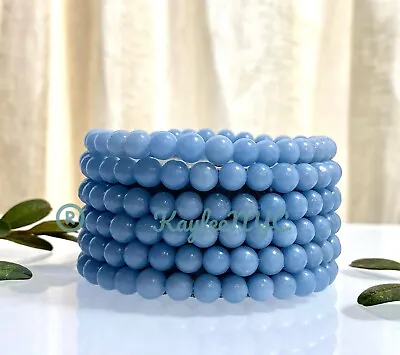 Wholesale 6 Pcs Natural Angelite 6mm 7.5” Crystal Healing Stretch Bracelet • $24