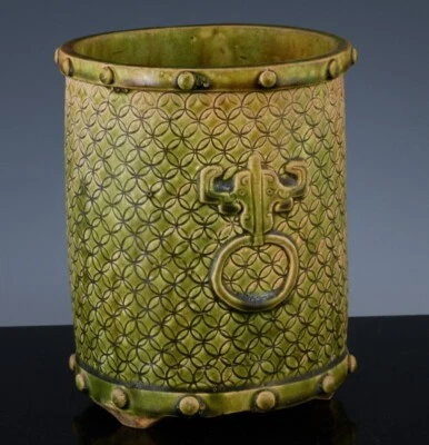 £36.70 • Buy ANTIQUE CHINESE GREEN SANCAI ARCHAIC BRONZE DESIGN BITONG BRUSH POT W BASE MARKS