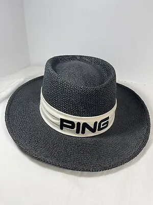 Vintage PING Golf Black Karsten Men's Straw Panama Sun Hat Cap USA X-Large XL • $58.77