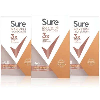 £15.99 • Buy Pack Of 3 Sure 96H Maximum Protection Anti-Perspirant Cream Sport Strength 45ml
