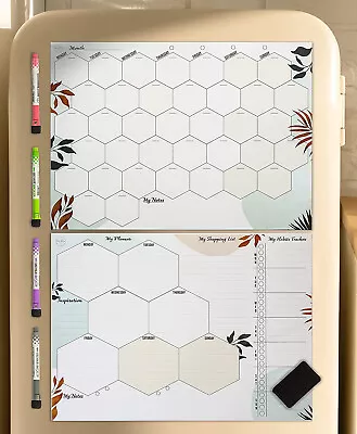 £9.99 • Buy Magnetic Calendar For Fridge - Set Of Two Weekly And Monthly Fridge Planners