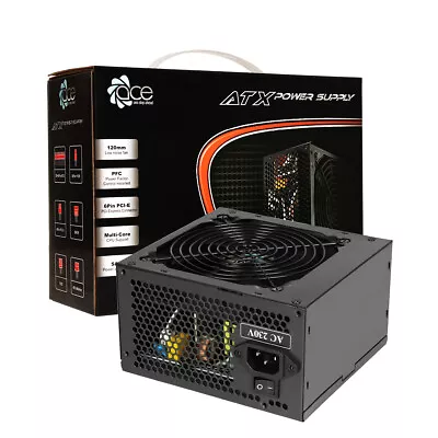 Ace 750W Black Power Supply PSU PC Desktop Power Supply Black Fan PFC Low Noise • £29.95