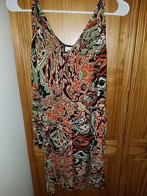 S-TWELVE Tunic Dress Size SMALL Brown Paisley Pull On Dress Cold Shoulder NEW • $12