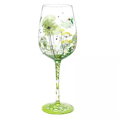 NymphFable Colorful Wine Glass Flower Bird Gragonfly Artisan Painted 15oz Per... • $29.84