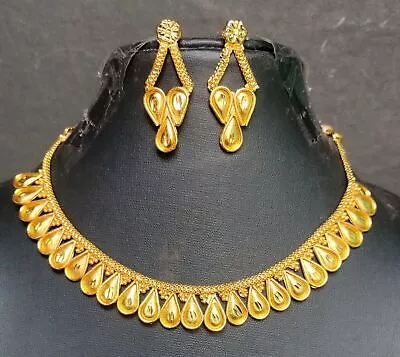 Gold Plated Indian Heavy 8'' Long Necklace Earrings Wedding Set Ja619 • $37.42