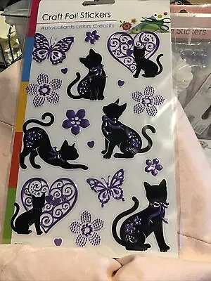 CRAFT FOIL STICKERS UPIN CATS BUTTERFLY FLOWERS A In Purple X Black • £1.65