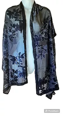 NWT CEJON Black Burnout Velvet Floral Silver Accent Rectangle Scraf Wrap 20 X70  • $20