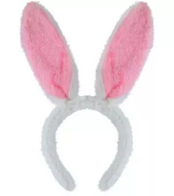 🔥Pink White Fabric Easter Bunny Rabbit Ears Ear Hen Party Headband Fancy Dress • £3.45