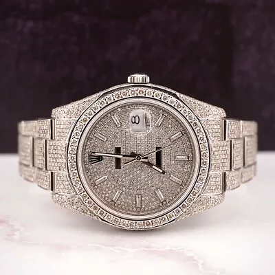 Rolex Men's Datejust 41mm Iced 16ct Diamonds Oyster Steel Watch Ref: 116300 • £15388.72