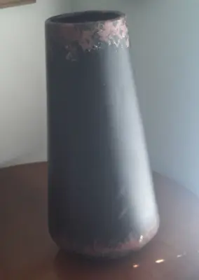 MCM Decorative BLACK Metal Vase W Variegated Brown Tones Industrial 16  Tall • $18