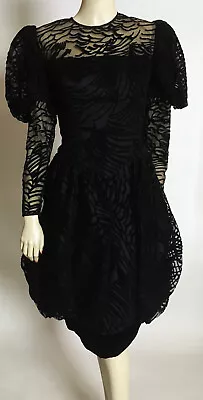 1980s Vtg Ruben Panis Jarin Black Saks 5th Ave Couture Bubble Cut Velvet Dress M • $250