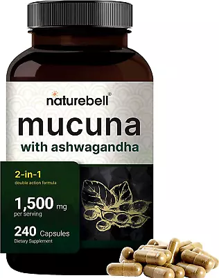 NatureBell Mucuna With Ashwagandha 1500Mg 240 Capsules Mood Relaxation Support • $31.58