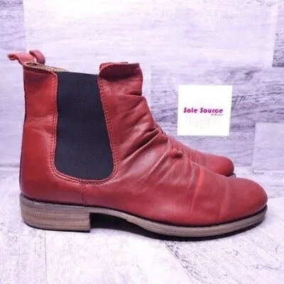 Miz Mooz Lissie Pull on Scrunch Leather Chelsea Ankle Boot Red Women's Sz 7.5 • $59