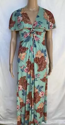 Corky Craig California Dress Vtg 1960s Caplet Shawl Collar Aqua Rose Paisley • $99.99