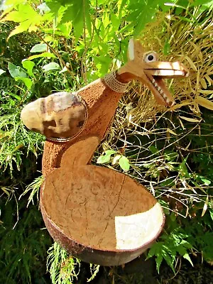 Hand Made Wooden Coconut Dragon Bird Feeder Hanging Seed Station Fair Trade • £13.99