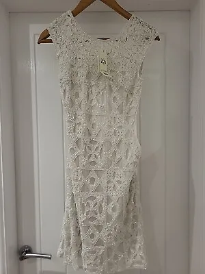 Stunning Miss Selfridge White Heavy Embellished Beaded Sequin Dres 8 Showstopper • £15