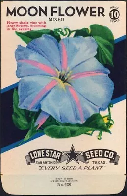 Flower Seed Pack Empty Lone Star Vintage San Antonio Texas TX Moon Flower 1940s • $14.72