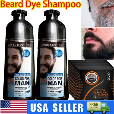 Permanent Men Beard Hair Color Dye Tint Moustache Black Darkening Shampoo 200ml • $15.16