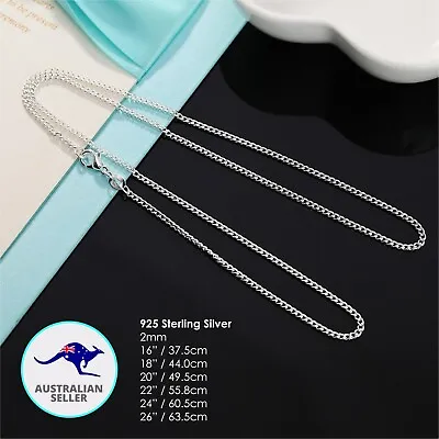 925 Sterling Silver 2MM Necklace Curb Chains For Pendants 16 - 24  • $3.85