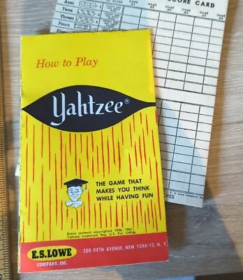 Vintage 1961 YAHTZEE Dice Family Game 🎲+Instruction Book Only + Xtr Score Cards • $3.50