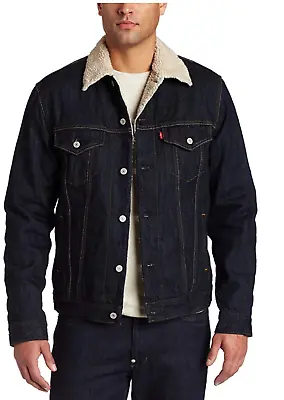 Levis Sherpa Jacket Denim Trucker Jackets Black Blue Jacket Levis • $77