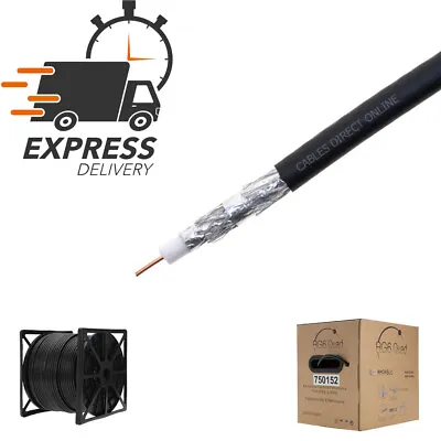 RG6 500FT Cable Bulk Coaxial Wire Quad Shield 18AWG Black Coax Satellite TV NEW • $75.21