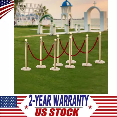 8PCS Crowd Control Barriers Queue Line Rope With 5FT Red Velvet Ropes In/Outdoor • $128.48