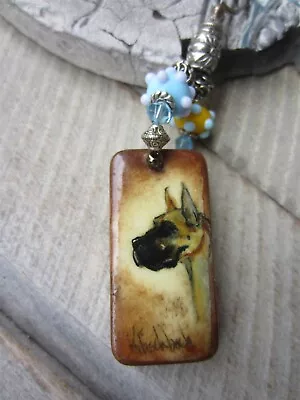 Vintage Hand Painted GREAT DANE Dog Domino Game Piece Glass Bead KEY RING Tag  • $5.99