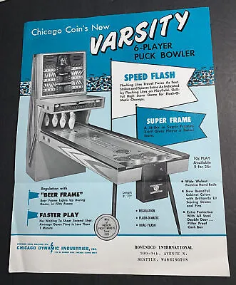 Chicago Coin Op Varsity Bowling Arcade Game Flyer Advertising C1960s Seattle • $11.88