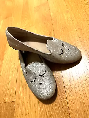 Girls Hoo Shoes Euro Sz 35 US 3.5 EEUC Silver Sparkle Dressy Flats Loafers • $19.99