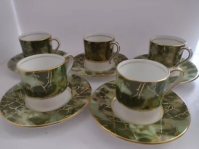 £100 • Buy AYNSLEY Green Onyx Coffee Cup And Saucer Set Of 5,gold Gilded,see Pictures 