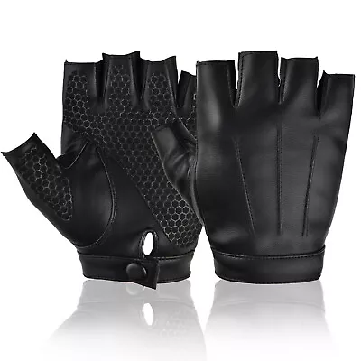 Fingerless PU Faux Leather Gym Fitness Gloves Outdoor Sports Half Finger Gloves • $12.89