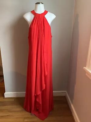 Women’s Meghan Los Angeles Solid Red Halter Maxi Dress Sleeveless Side Slit L • $74.99