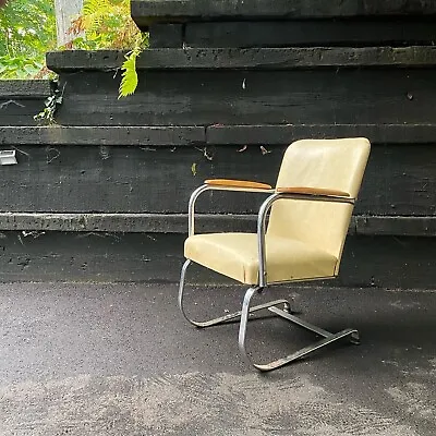 1930s Vintage Machine Age Kem Weber For Lloyd Chrome And Vinyl Lounge Chair • $500