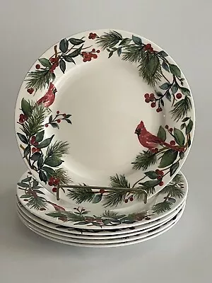 Set Of 6 Mikasa ~ Winter Cardinal ~ Bone China 11” Dinner Plates ~Cardinal Holly • $69.99