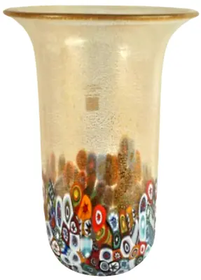 MURANO Art Glass Vase Clear Murrine Gold Dust Gambaro & Poggi Flared Italy New • $600.99