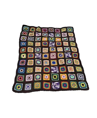 Roseanne Granny Square Afghan Multicolor Crochet Blanket 64”x 49” Vintage Boho • $55