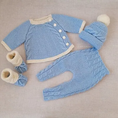 Coming Home Outfit Winter Newborn Set Sky Blue Wool Merino Sweater Hat Booties • $80