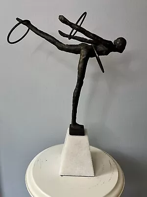 Gymnast Sculpture Statue Hoops Rings Metal Modern Art Stone Base Global Views • $99