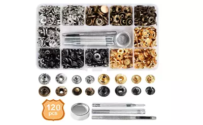 Leather Snap Fasteners Kit Metal Button Snaps Clothes Jackets Jeans Bags 120 Set • $14.19