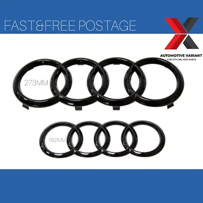 £16.99 • Buy Audi Gloss Black Badge Rings Set Front Grille Rear Boot 273mm 192mm A1 A3 A4 A5