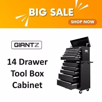 Tool Chest Trolley Roller Cabinet 14 Drawers Cart Mechanic Toolbox Storage Black • $297.29