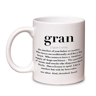 Gran Granny Nan Nanny Grandmother Dictionary Definition Meaning Funny Mug Gift • £9.89