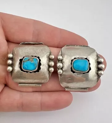Vtg Navajo Sterling Silver Blue Turquoise Shadowbox Men's Watch Tips -23.7g • $125