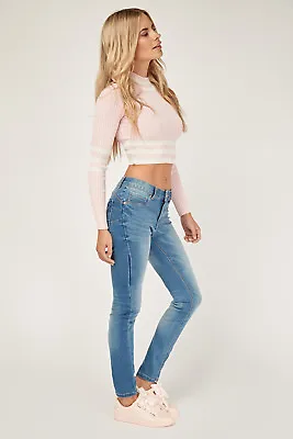 £9.99 • Buy Ladies New Ex FBS Skinny Super Stretchy Stone Wash Blue Push Up Jeans