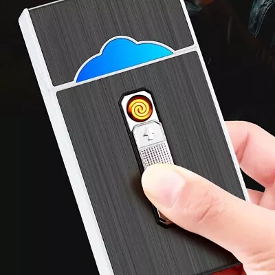 2 In 1 Cigarette Case Flameless Windproof USB Rechargeable Electric Lighters Box • $16.99