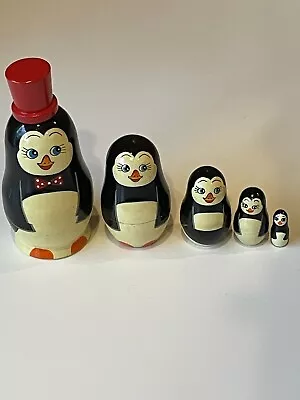 Cute Penguin Family Nesting Dolls (5) Made In Russia On The Bottom • $24.99