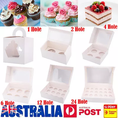 Cupcake Box Cases 1 Hole 2 Hole 4 Hole 6 Hole 12 Hole 24 Hole Window Face Gift • $21.12