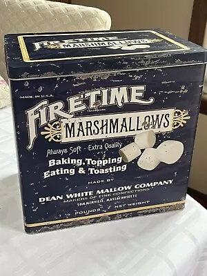 Firetime MARSHMALLOWS TIN Large Blue Container Food Safe/ Recipe On Side 12x12x8 • $139.99